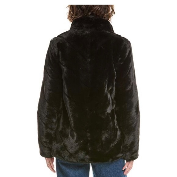 NWT Via Spiga Grooved Faux Fur Chevron Jacket Black Large - Picture 3 of 6